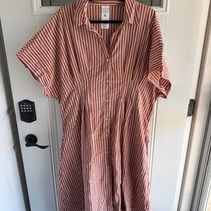 Serra Striped Button-Front Maxi Dress in Rust and White